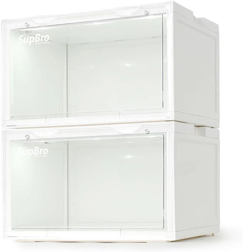 Lightning Collection Storage Box - Voice Control - Easy Access Storage Shoe Box, Stackable Shoe Storage Box, Equipped with Transparent Plastic Door, Suitable for Sports Shoes (11.2 x 14.9 x 8.8 inches (6 sets), White) Z4