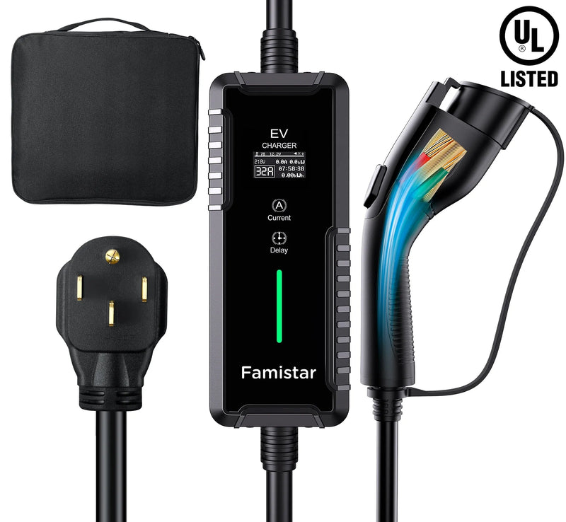 Level 2 & Level 1 EV Charger, 16Amp 110-240V Portable J1772 Electric Car Charger with Adjustable Amp Delayed Timer 25ft Long Cord R3
