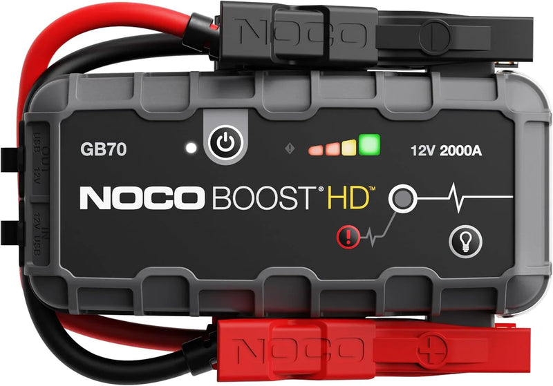 HD GB70 2000A UltraSafe Car Battery Jump Starter, 12V Battery Booster Pack, Jump Box, Portable Charger and Jumper Cables for 8.0L Gasoline and 6.0L Diesel Engines W5