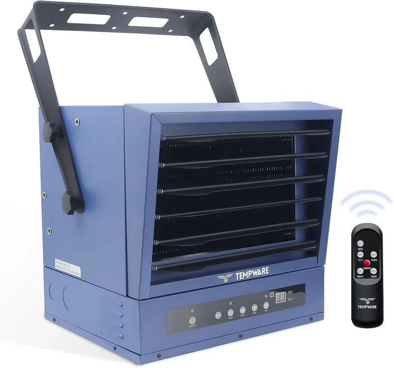 Electric Garage Heater, 7500-Watt Digital Fan-Forced Ceiling Mount Shop Heater with Full-Function Remote, 240-Volt Hardwired Heater with 12-Hour Timer, Ideal for Workshop V7