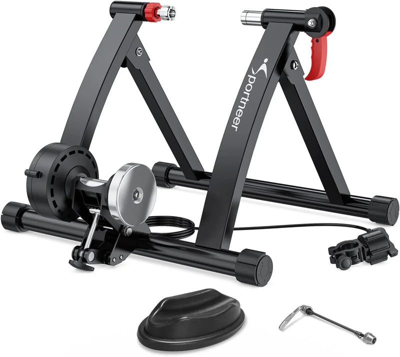 Bike Trainer Stand Indoor Riding - Sportneer Magnetic Stationary Bicycle Exercise Stand with Noise Reduction Wheel, 6 Resistance Adjustable R5