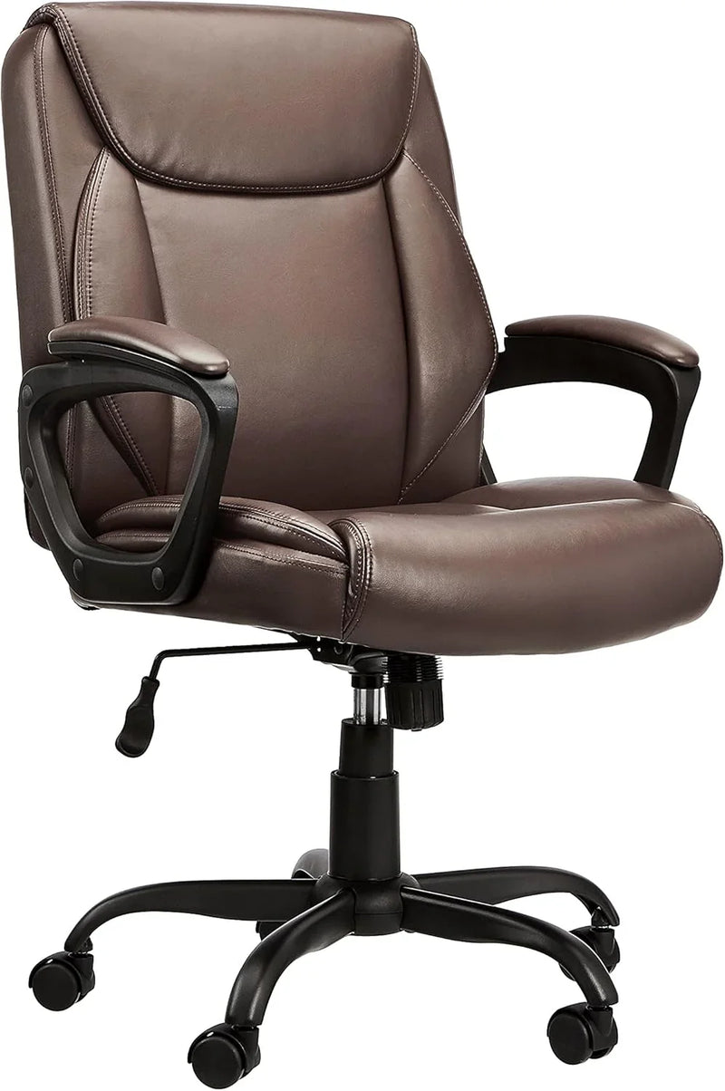 Classic PU surface, back-adjustable height office computer desk and chair, with armrests, size: 26 inches wide x 23.75 inches long x 42 inches high, black version R2