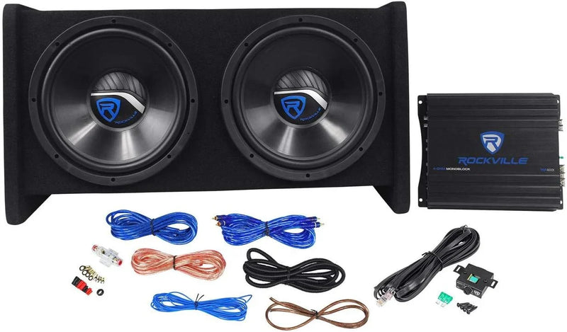 RV12.2B 1200W Dual 12" Car Subwoofer Enclosure Mono Amplifier Amp Kit H0