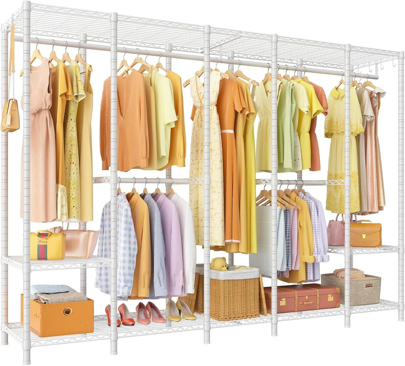 Super large clothes rack, heavy-duty clothes storage rack, standalone portable wardrobe, clothes rack for hanging clothes, 89.8 inches wide x 15.8 inches deep x 76.4 inches high, maximum load capacity of 1400 pounds, white A5