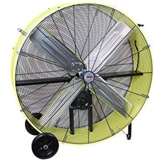 K Tool International 42′′ Belt Drive Drum Fan; Industrial, Garage, Shop, High Speed 2-Speed, Durable, Cut-Off Protection, Easy Mobility Rubber Wheels; SAFETY YELLOW KTI77743 Q0