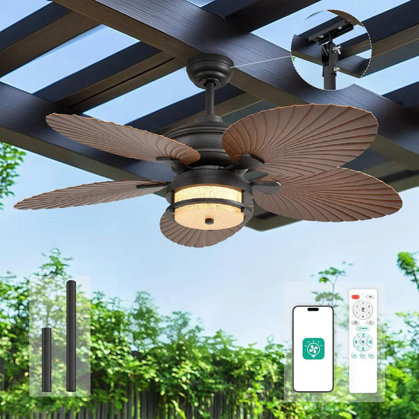 52-inch outdoor ceiling fan - tropical palm leaf fan - plug-in wall-mounted model O5
