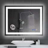 LED wall-mounted makeup mirror with lights - suitable for wall-mounted large makeup tables. Features intelligent touch buttons, anti-fog, water resistance, adjustable dimming, color adjustment, and magnifying glass function.