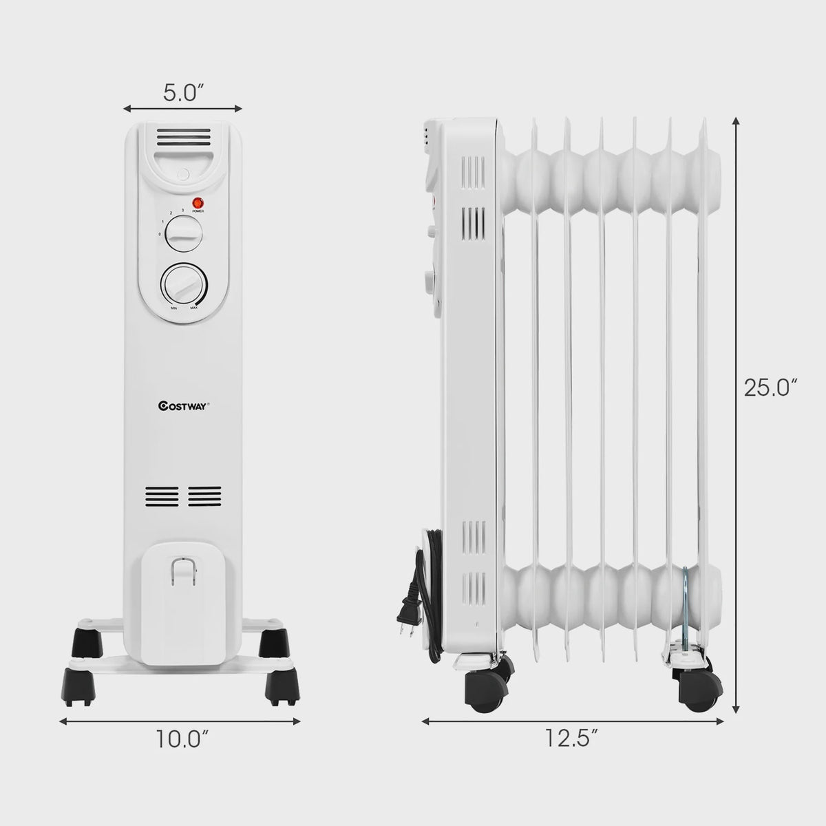 Costway 1500W Electric Oil Filled Radiator Space Heater 5-Fin Thermostat Room Radiant
