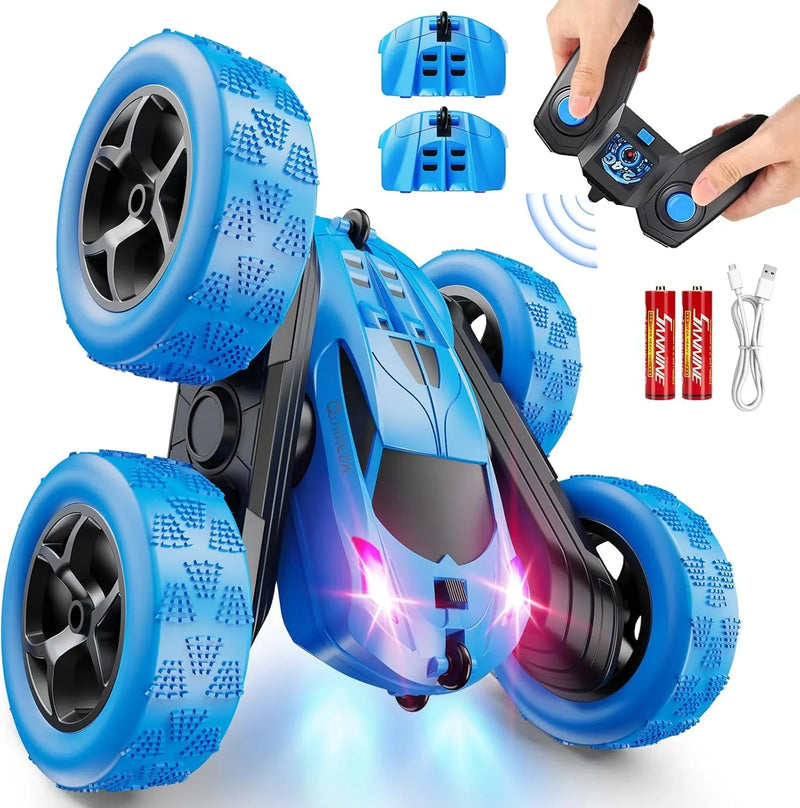 Children's version remote control car (suitable for children over 6 years old), RC car stunt toy, four-wheel drive, double-sided design, 360° rotating remote control, with headlights, is a birthday or Christmas gift for boys aged 6, 7, 8, 9, 10, 11, R9