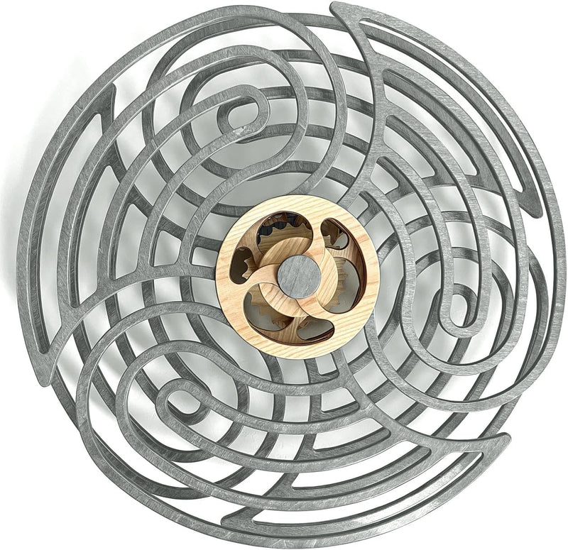 Mindsight Moving Kinetic Wall Art - Wind up to power peaceful motion (no battery) - Calming Wall Décor for Living Room, Office, Bedroom, Kitchen - Hand Crafted Wood - Ripple, Canyon Brown C7
