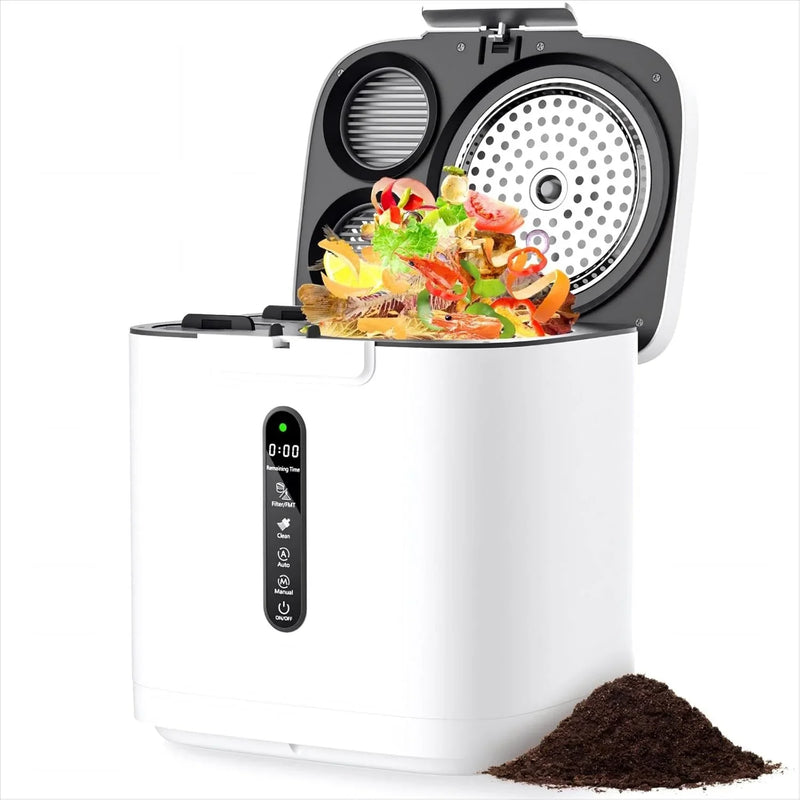 4L Electric Composter for Kitchen, Compost Bin for Countertop with Auto-Cleaning/Odor-Free/LED Display, Turn Kitchen Waste to Dry Compost Fertilizer, Indoor/Outdoor Compost Machine. Whites4 Q8