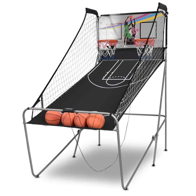 Foldable Indoor Basketball Arcade Game with 4 Balls Electronic Double Shot LED Scoring System for Kids Adults J1