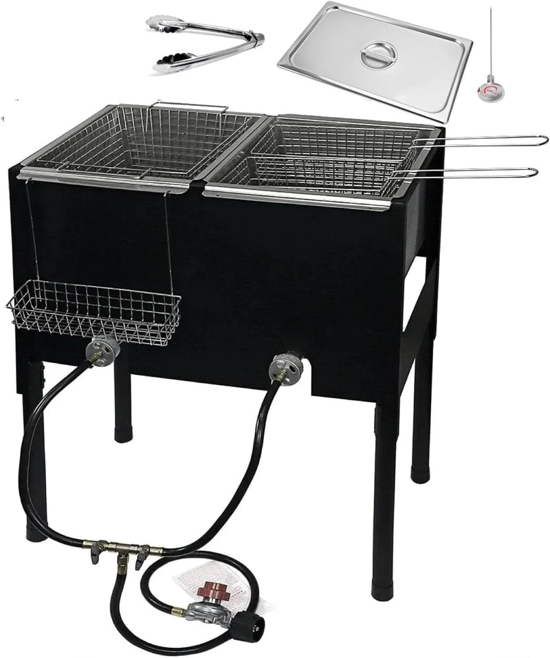 Triple Deep Fryer-3 Basket Stainless Steel Propane Cooker-Outdoor Fish Fry/Chicken-Tall Heavy Duty X7