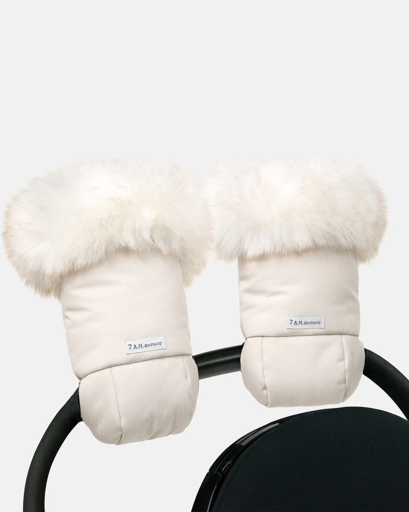 7AM Enfant Warmmuffs - White Fur and Beige Heather T1