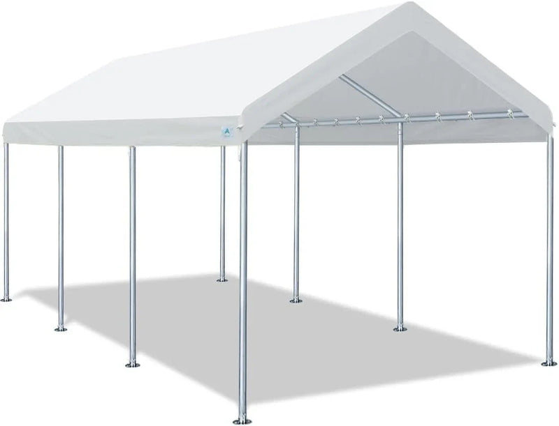 10x20 ft Heavy Duty Carport Potable Car Canopy Garage Party Tent Boat Shelter, Adjustable Height from 9.5 ft to 11 ft, Beige E5