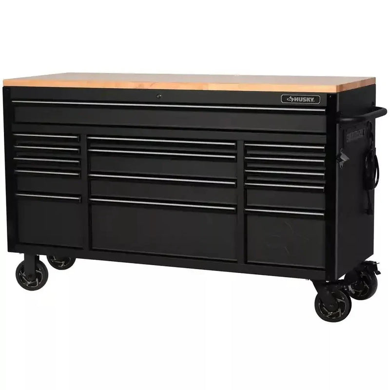 Heavy Duty 61 in. W x 23 in. D 15-Drawer Mobile Workbench with Solid Wood Top J3