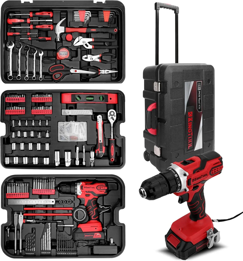 Home Tool Set Kit - 286 PCS Home Auto Repair Tool Kit with Rolling Tool Box, Mechanic Tool Sets with 21V Max Cordless Power drill, Perfect for Homeowner, Diyer, Handyman T0