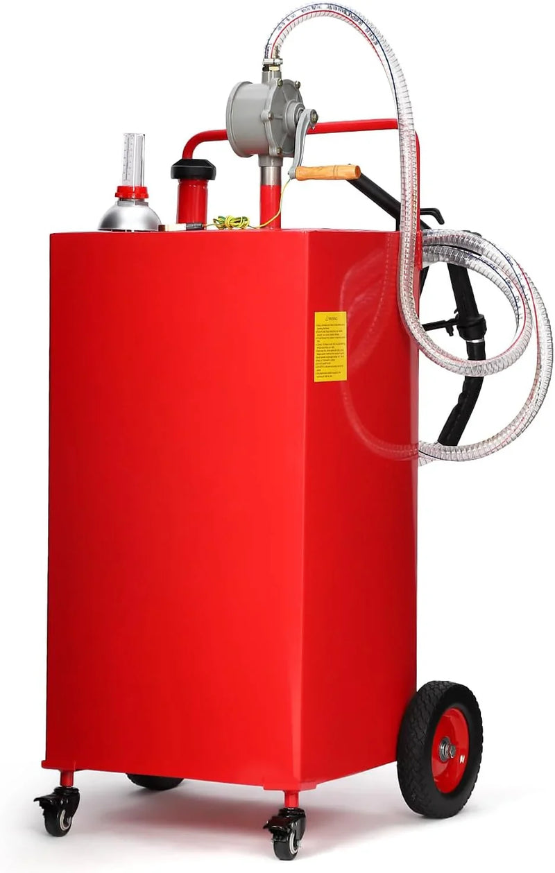 30 Gallon Fuel Caddy, Fuel Tank with Manual Transfer Pump for Gasoline & Diesel, Durable 4-Wheel Design, Mobile Fuel Storage for Cars, Trucks, Boats, Lawn Mowers, Red O3