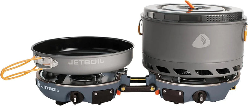 Backpack camping cooking equipment system, including camping cookware, suitable for backpacking and camping use. P4