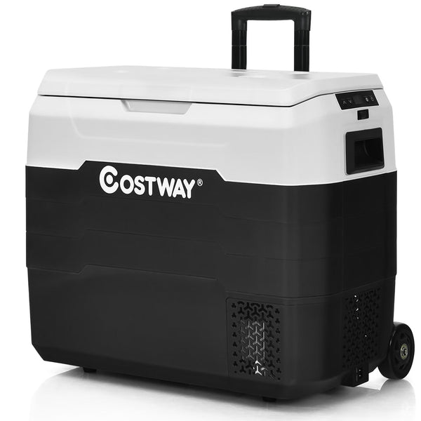 Costway 53 qt Wheeled Corded Electric Dual-Zone Portable Car Refrigerator, White J3
