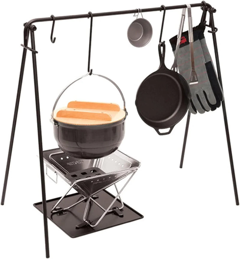 Grill Swing Campfire Cooking Stand BBQ Grill With Hooks & Accessories Bag For Outdoor Picnic Cookware & Dutch Ove (Color : Black, Size : 90x57x87cm) (Black 90x57x87cm) E3