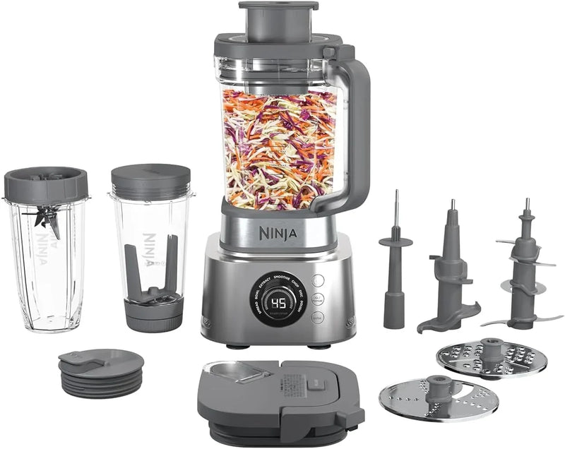 Blender and food processor combination set, Foodi powerful blender system, suitable for making smoothies, bowl foods, spreads and milkshakes, with 6 functions, 72-ounce water jug, portable cup, silver color, SS401 model. B0