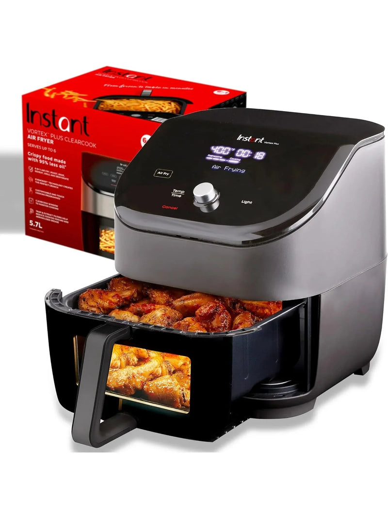 Instant Vortex Plus 6QT ClearCook Air Fryer, Clear Windows, Custom Program Options, 6-in-1 Functions, Crisps, Broils, Roasts, Dehydrates, Bakes, Reheats, from the Makers of Instant Pot, Black X0