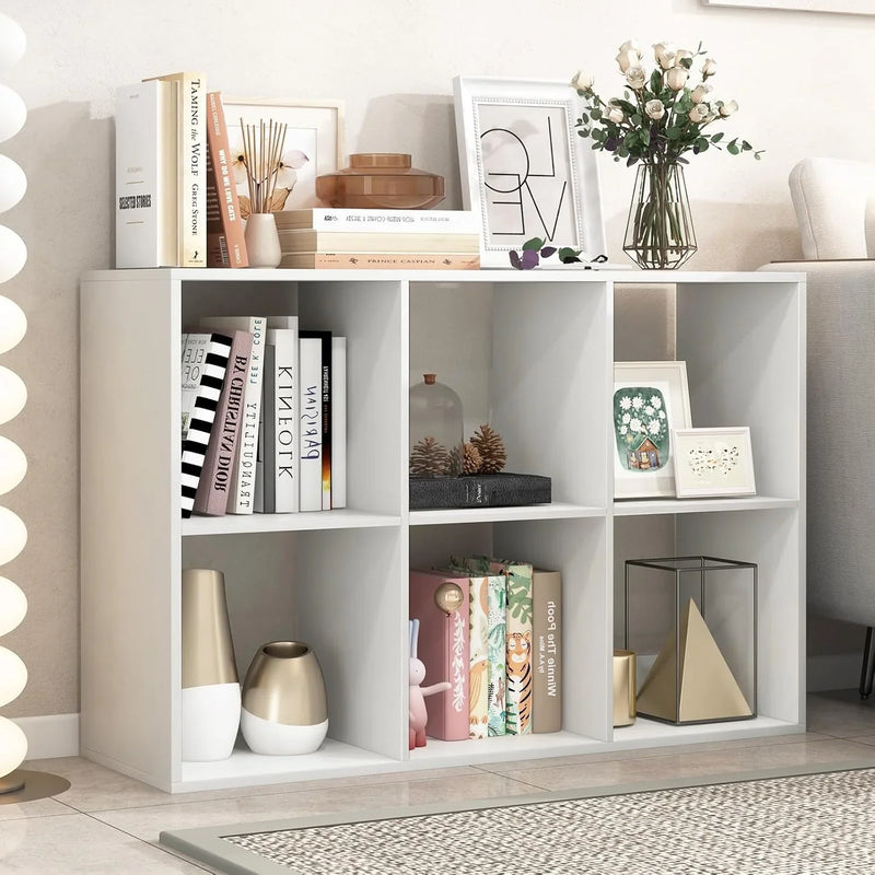 Suitable for two people, floor-standing bookshelf, with an open back panel, anti-toppling device. It is a modern storage display stand suitable for use in family offices, living rooms, bedrooms, and study rooms. White. V9