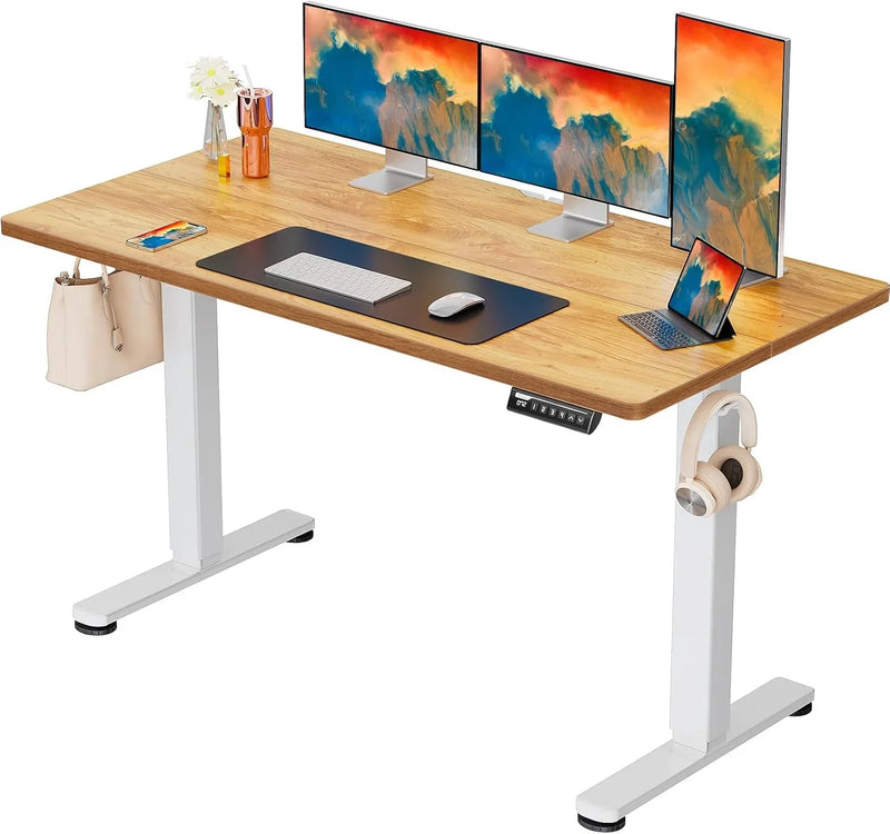 Height Adjustable Electric Standing Desk, 40 x 24 Inches Sit Stand up Desk, Small Memory Computer Home Office Desk with Two-Piece Desktop (Light Vintage Brown) W5