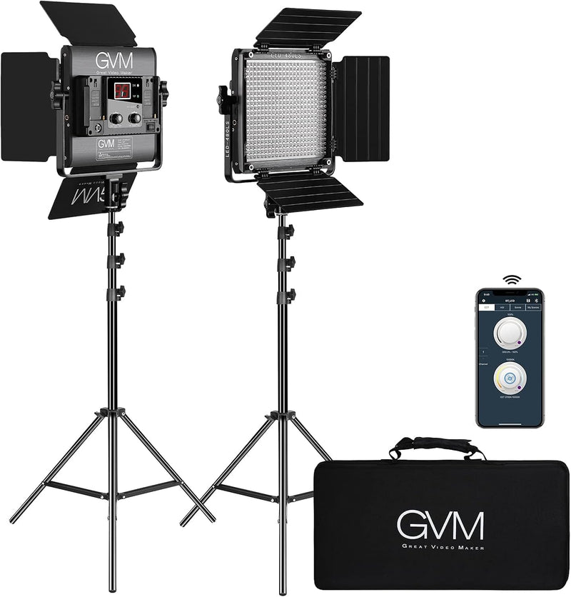 2 Pack LED Video Lighting Kits with APP Control, Bi-Color Variable 2300K~6800K with Digital Display Brightness of 10~100% for Video Photography, CRI97 TLCI97 Led Video Light Panel Barndoor G8