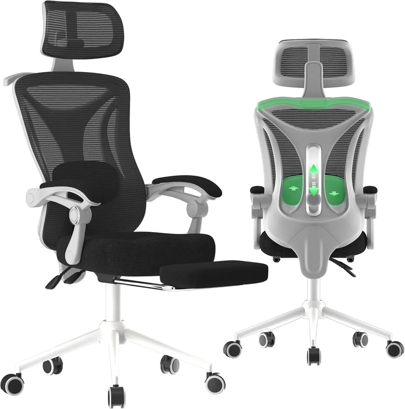 Ergonomic Office Chair - Adjustable Lumbar & Headrest, 90-160° Reclining with Footrest, Breathable Mesh Back - Home Office/Gaming Computer Chair (Black, 300lbs Capacity) O4