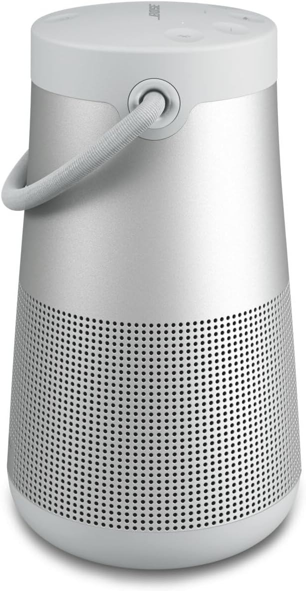 Bluetooth speaker, portable speaker with microphone, wireless and waterproof, 360-degree omnidirectional sound output, long-lasting battery and handle, silver appearance B9