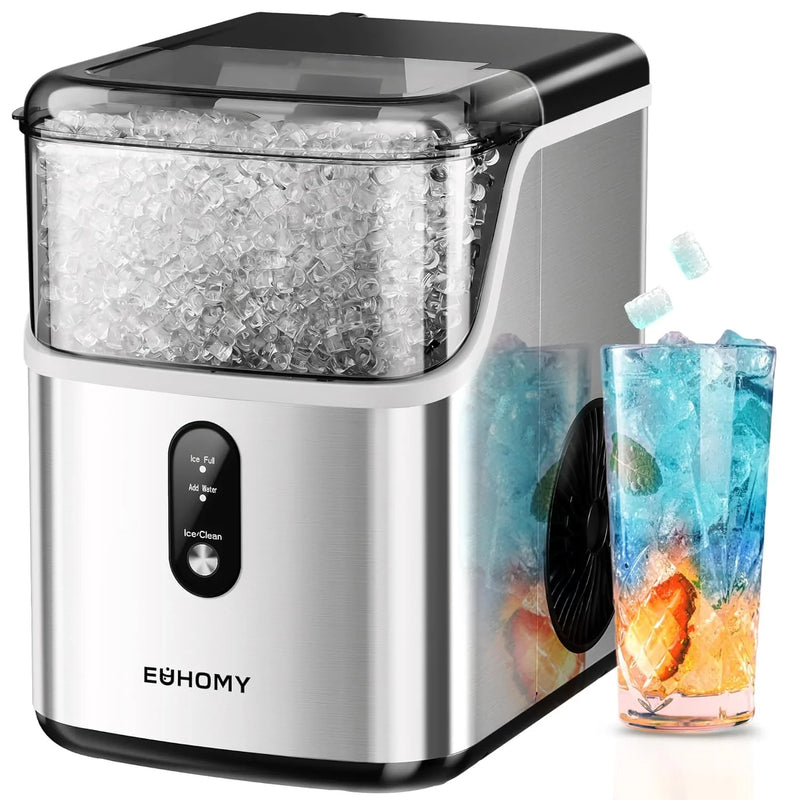 Desktop ice machine, pebble-style ice machine with 35 pounds/24-hour soft ice function, automatic cleaning sonic ice machine with ice scoop and ice box, granular ice machine (in stainless steel) suitable for home/kitchen/office T1