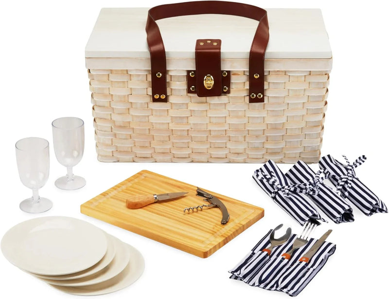Outdoor picnic basket (with lid and handle), four-person picnic basket (including accessories) picnic equipment set (28-piece set) L5