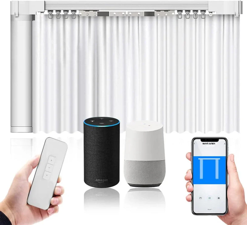 Electric Smart Curtains System, Automatic Curtain Opener, Motorized Curtains Rod with Remote, Compatible with Alexa/Google Home/Tuya App (Up to 204inches) X4