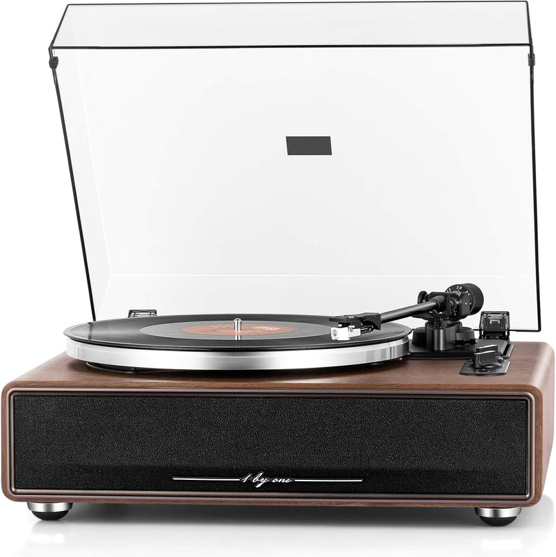 High Fidelity Belt Drive Turntable with Built-in Speakers, Vinyl Record Player with Magnetic Cartridge, Bluetooth Playback and Aux-in Functionality, Auto Off W8