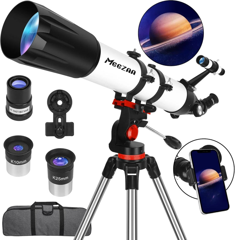 Telescope, Telescope for Adults High Powered Professional, 90mm Aperture 800mm Refractor Telescopes for Astronomy Beginners Fully Multi-Coated with AZ Mount Tripod & Phone Adapter & Carry Bag K7