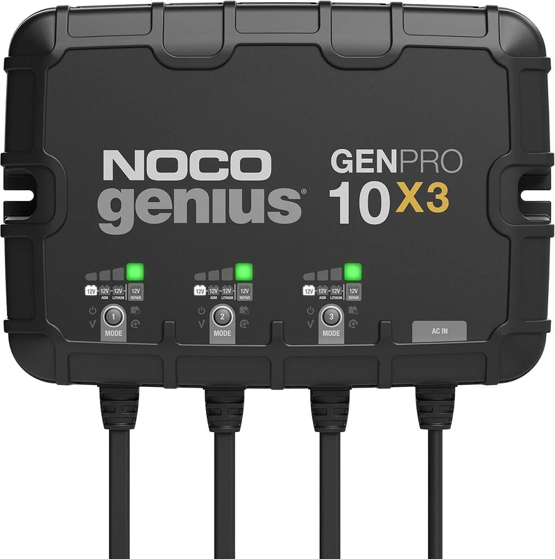 Three sets of batteries, 30-ampere built-in battery charger - Each set consists of 10-ampere, 12-volt waterproof marine charger, featuring overcharge protection and temperature compensation functions - Suitable for lead-acid batteries and lithium bat A4