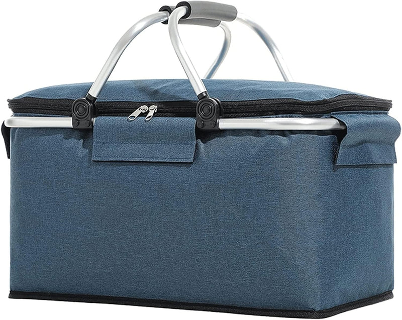Folding Insulated Cooler Picnic Basket Portable Insulated Lunch Bag Large Lunch Bag with Aluminium Handles for Office Camping Hiking Outdoor Picnic E1