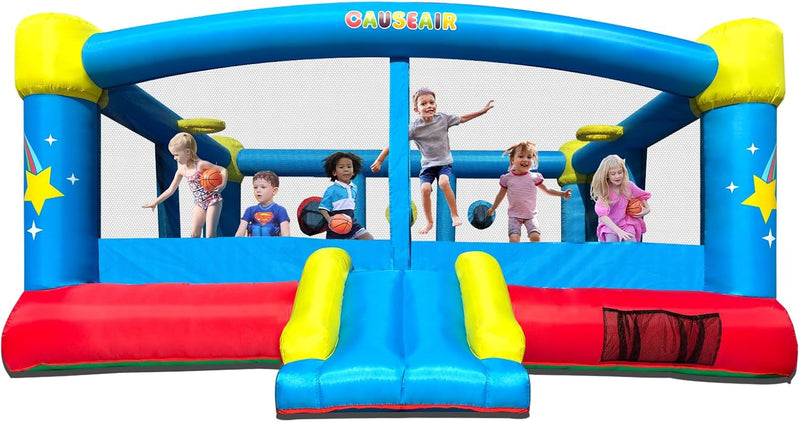 Big Inflatable Bounce House for Party Fun,15ft x 14.8ft,Double Basketball Hoop,Throw Ball Game,Reinforced PVC Bounce Floor,Jumping Bouncy Castle Holds 6 Kids K7