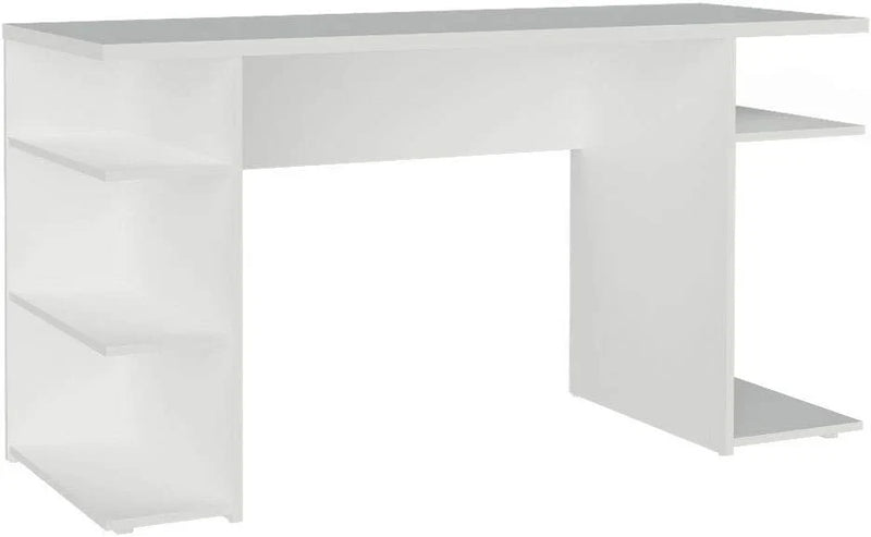 Madesa Large Modern Gaming Computer Desk 53 Inch with 5 Shelves Cable Management Student Study Wooden Table Home Office Gamer Desk for Kids and Adults - White J3