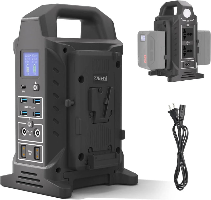 Dual V interface battery charger, power strip 3-in-1 dual-channel charger/multi AC power inverter station, PD 65W/USB-C, compatible with the fully V-lock battery charging of Smallrig Neewer Came TV. X8