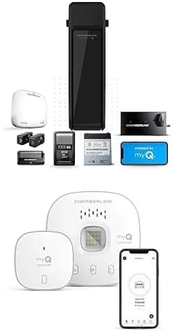 Silent and quiet wall-mounted garage door opener with battery backup and LED lighting, weighing 36 pounds, in black color. A7