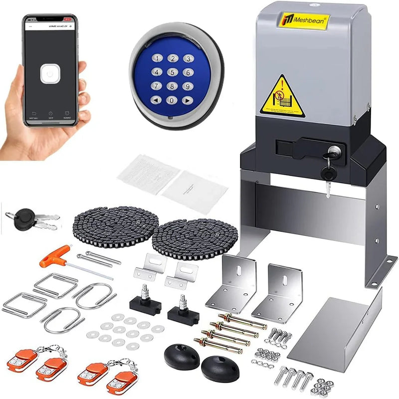 Automatic sliding door opener (controlled via APP), equipped with 4 remote controllers, 750-watt electric sliding door opener motor remote control kit, with wireless keyboard, suitable for sliding door openers up to 40 feet in length. O4
