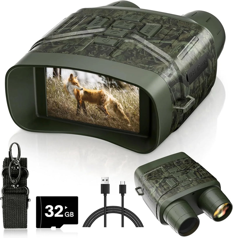Night Vision Goggles - 4K Night Vision Binoculars with 5000mAh Rechargeable Battery, 32GB TF Card can Save Photo and Video, 3'' HD Screen for Camping & Security, Black B6
