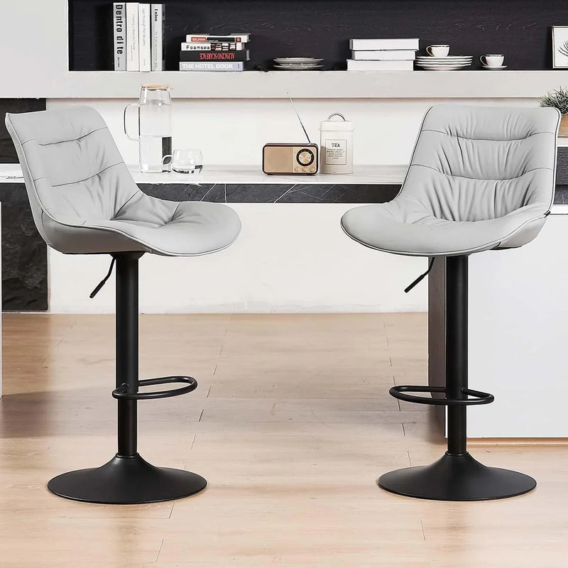 Bar stool set (2-piece) Adjustable rotating style, black color, covered with PU leather and equipped with a backrest, suitable for medium-height stools used in kitchen island or home bar. Y4