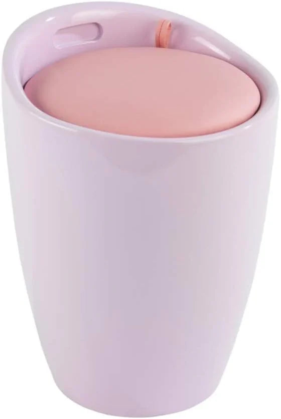Bathroom stool with laundry basket, storage stool with soft padded seat, white stool for laundry sorting and storage, size 14.2 x 19.9 x 14.2 inches, white, 1-piece set E2