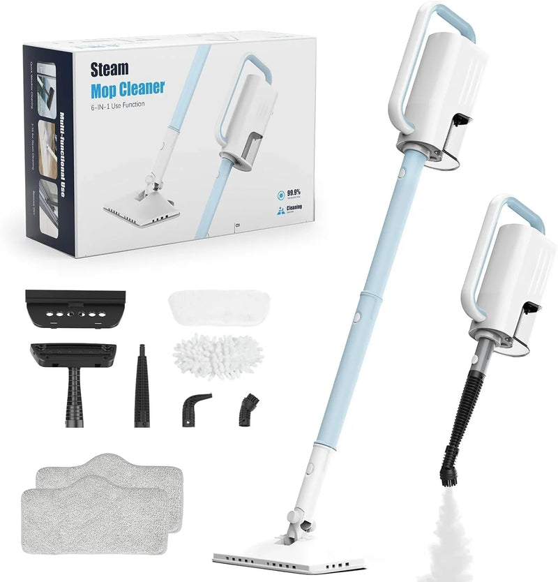Steam Cleaner, 6 in1 Rotated Steam Mop Cleaner with 2 Modes, 2 Microfiber Pads, 400ML Removable Tank, 23FT Power Cable, Detachable Steam Mops for Floor, Laminate Floor, Tiles Cleaning (Light Blue) M2