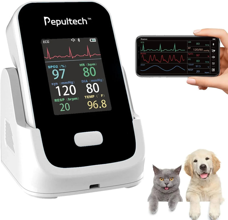 6 Parameters Veterinary Vital Signs Monitor,Bluetooth Veterinary Pulse Oximeter for Dogs, Rechargeable Blood Pressure Monitor for Pets,Oxygen Spo2 Monitoring Tools for Family Clinic Use R1