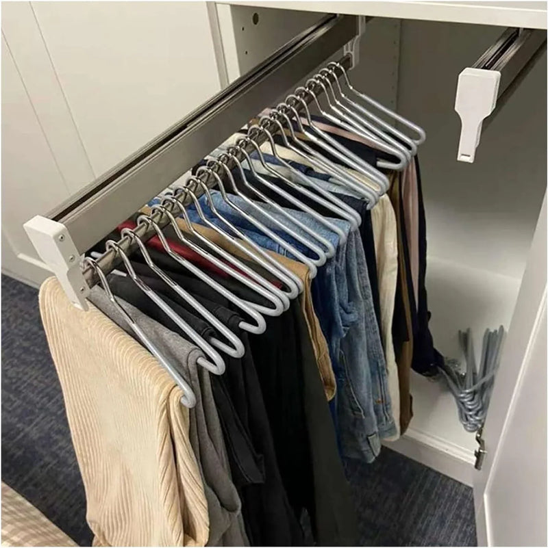 Floor-Standing Solid Wood Rotating Coat Rack，Adjustable Steel Clothes Rail - Extendable 30-80cm Garment Organizer for Closet Storage, Heavy-Duty 25kg Load Capacity, Space-Saving Hanger Rack A5